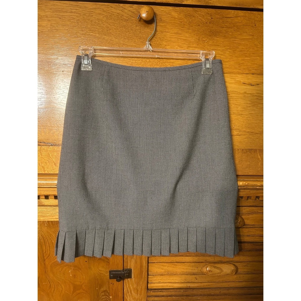 Twee Dark Academia Houndstooth‎ Pleated Hem Pencil Skirt Office Knee Length Work